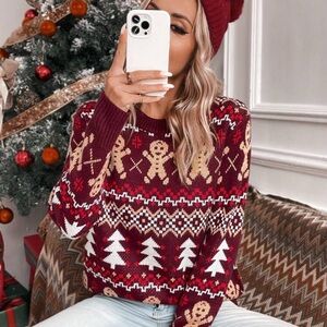 Christmas Elk & Tree Pattern Raglan Sleeve Sweater,Long Sleeve Knit Pullover